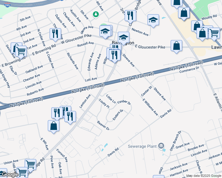 map of restaurants, bars, coffee shops, grocery stores, and more near 22 Clark Drive in Barrington