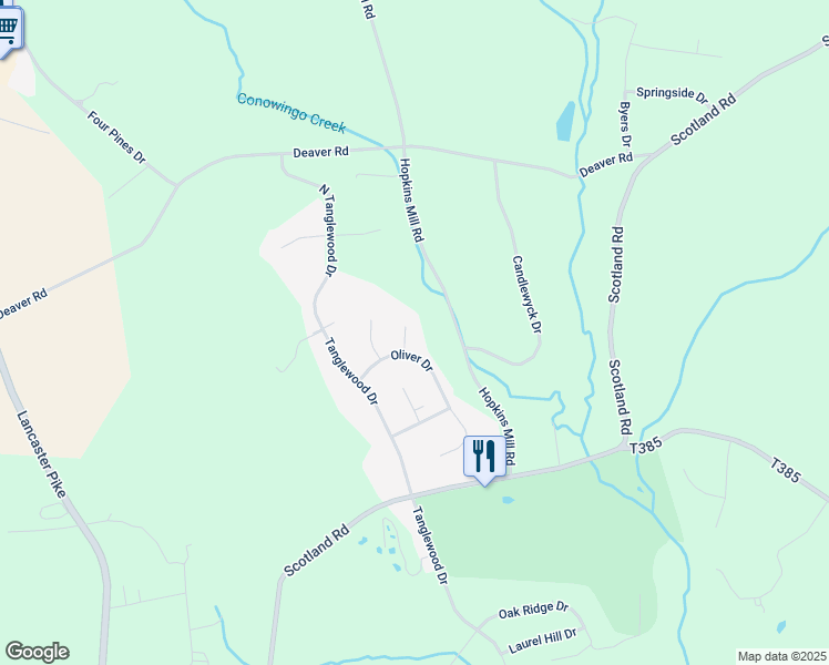 map of restaurants, bars, coffee shops, grocery stores, and more near 9 Timberline Drive in Quarryville