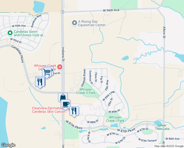 map of restaurants, bars, coffee shops, grocery stores, and more near 9164 Gardenia Street in Arvada