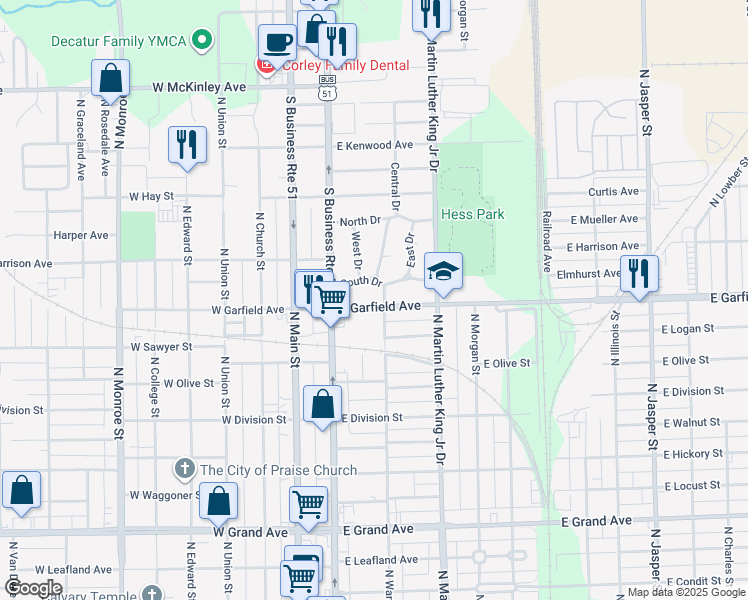 map of restaurants, bars, coffee shops, grocery stores, and more near 334 East Garfield Avenue in Decatur