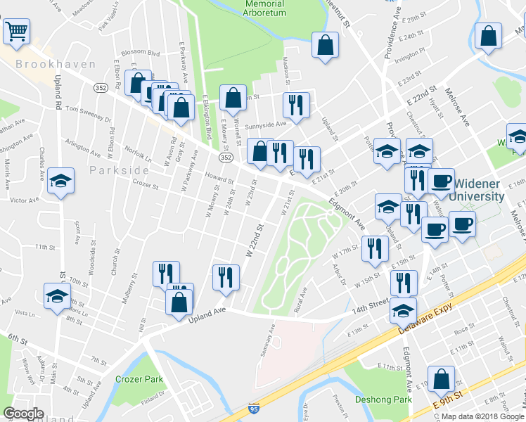 map of restaurants, bars, coffee shops, grocery stores, and more near 136 West 22nd Street in Chester