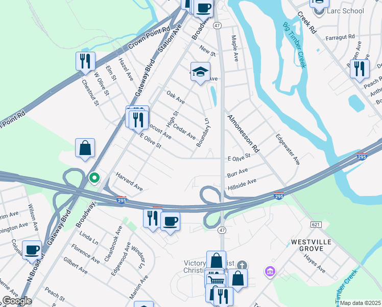 map of restaurants, bars, coffee shops, grocery stores, and more near 161 Locust Avenue in Westville