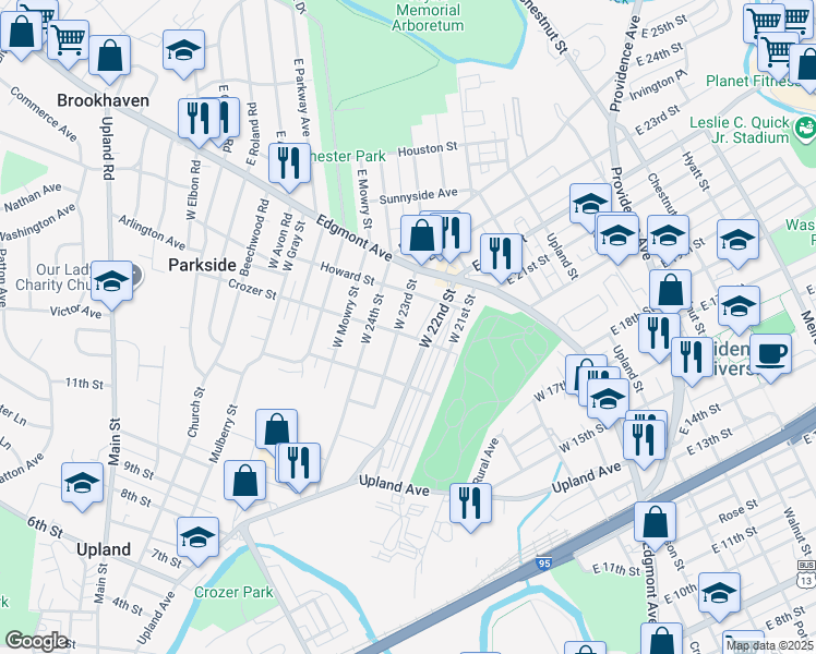 map of restaurants, bars, coffee shops, grocery stores, and more near 111 West 23rd Street in Chester