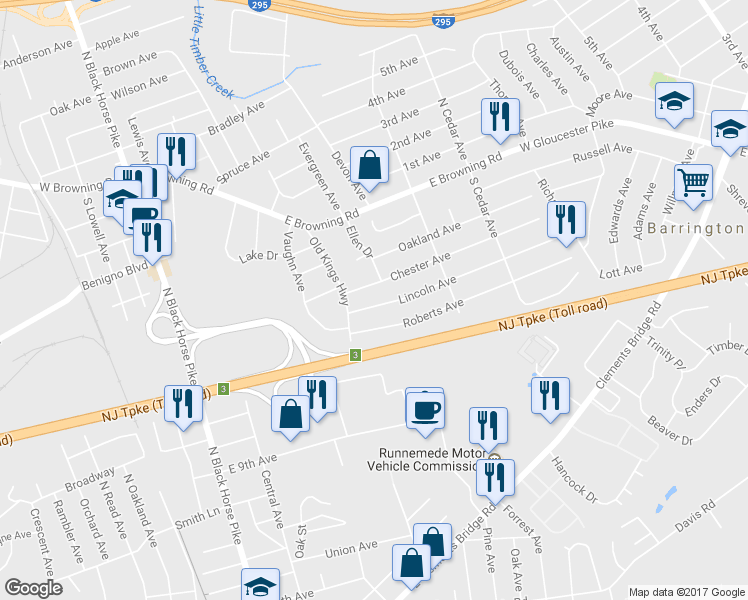 map of restaurants, bars, coffee shops, grocery stores, and more near 217 Lincoln Avenue in Bellmawr