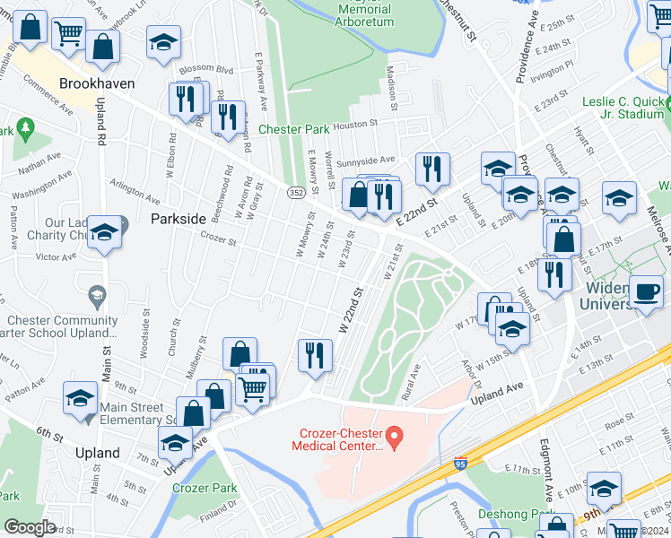 map of restaurants, bars, coffee shops, grocery stores, and more near 134 West 23rd Street in Chester