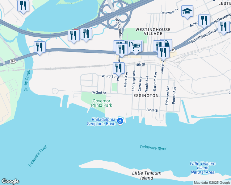 map of restaurants, bars, coffee shops, grocery stores, and more near 200 Wanamaker Avenue in Tinicum Township