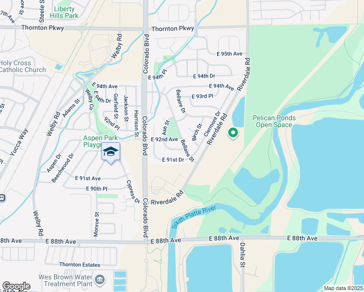 map of restaurants, bars, coffee shops, grocery stores, and more near 4295 East 91st Place in Thornton