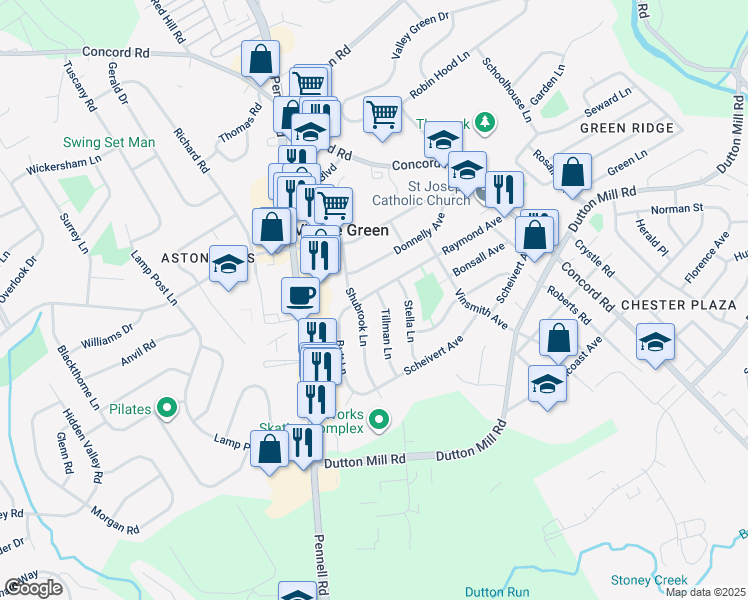 map of restaurants, bars, coffee shops, grocery stores, and more near 308 Raymond Avenue in Aston