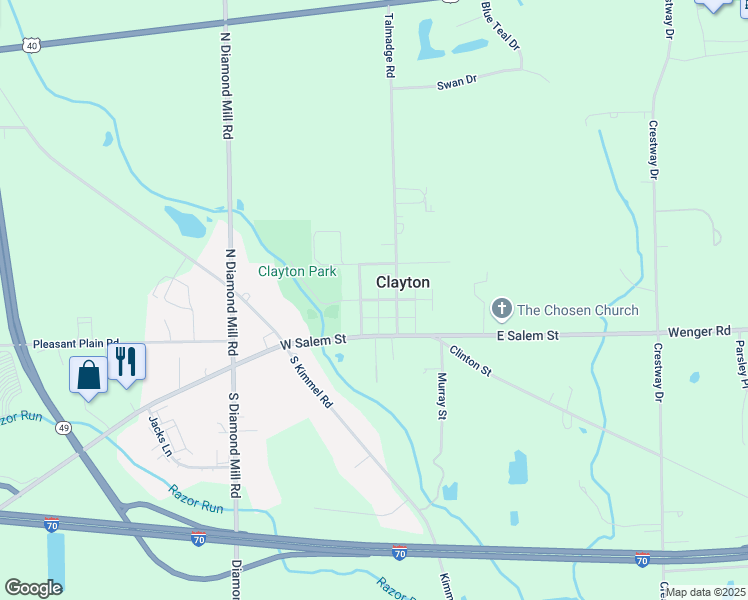 map of restaurants, bars, coffee shops, grocery stores, and more near 48 West Mill Street in Clayton