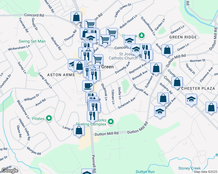 map of restaurants, bars, coffee shops, grocery stores, and more near 308 Raymond Avenue in Aston