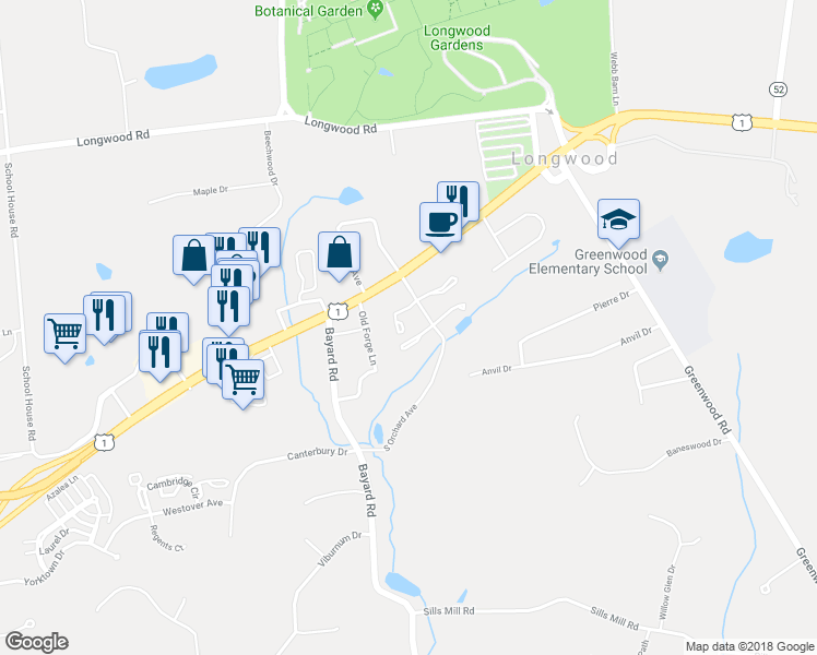 map of restaurants, bars, coffee shops, grocery stores, and more near 13 West Jonathan Court in Kennett Square