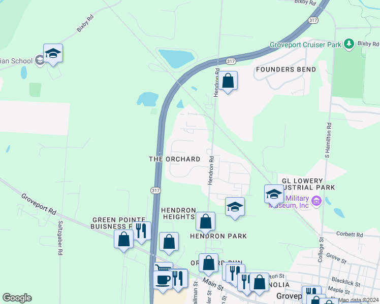map of restaurants, bars, coffee shops, grocery stores, and more near 5104 Perrywinkle Court in Groveport