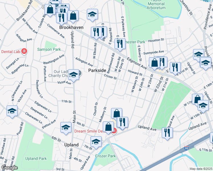 map of restaurants, bars, coffee shops, grocery stores, and more near 235 Beechwood Road in Brookhaven