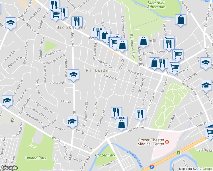 map of restaurants, bars, coffee shops, grocery stores, and more near 235 Beechwood Road in Brookhaven