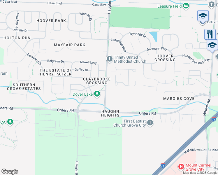 map of restaurants, bars, coffee shops, grocery stores, and more near 4978 Haughn Road in Grove City