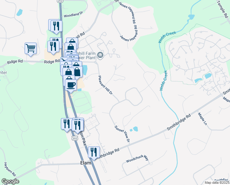 map of restaurants, bars, coffee shops, grocery stores, and more near 11 Pleasant Hill Drive in Delaware County