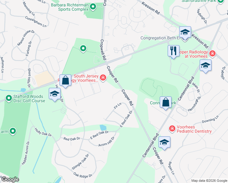 map of restaurants, bars, coffee shops, grocery stores, and more near 5 Ridgeview Court in Voorhees Township