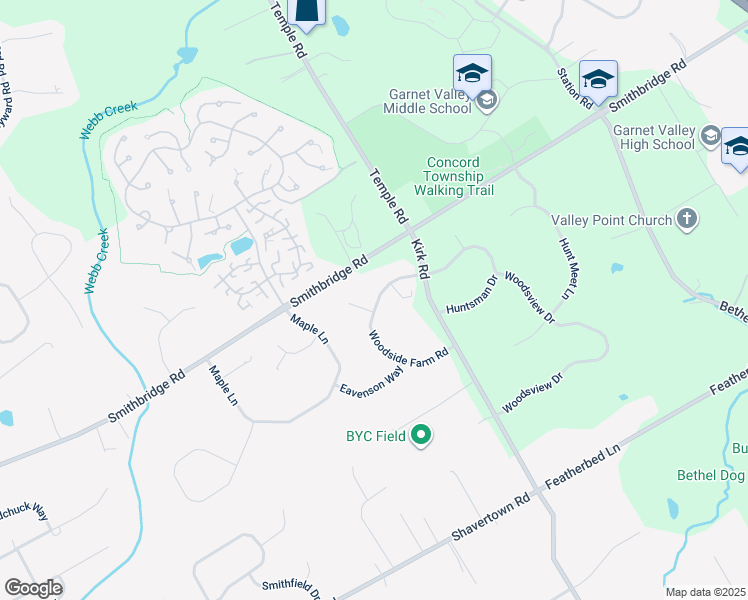 map of restaurants, bars, coffee shops, grocery stores, and more near 11 Woodside Farm Road in Garnet Valley