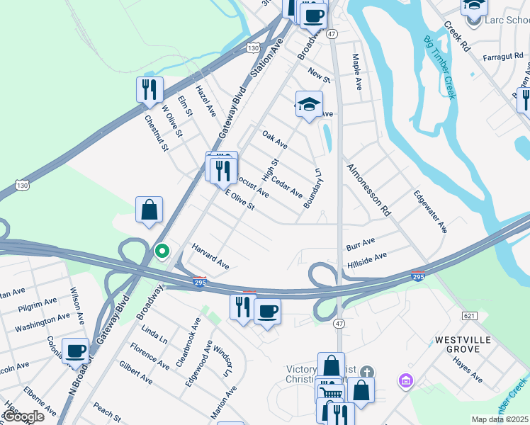map of restaurants, bars, coffee shops, grocery stores, and more near 137 East Olive Street in Westville