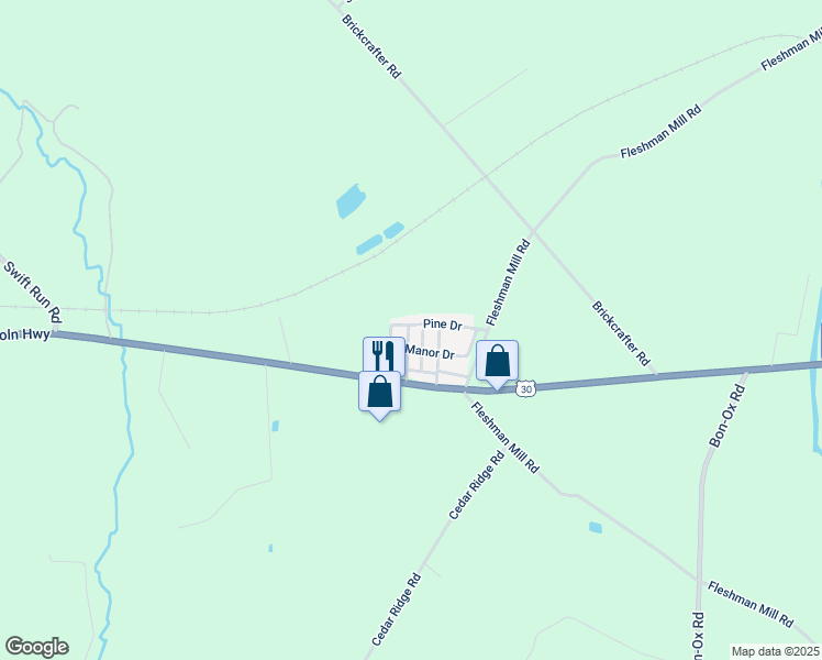 map of restaurants, bars, coffee shops, grocery stores, and more near 305 Pine Drive in New Oxford