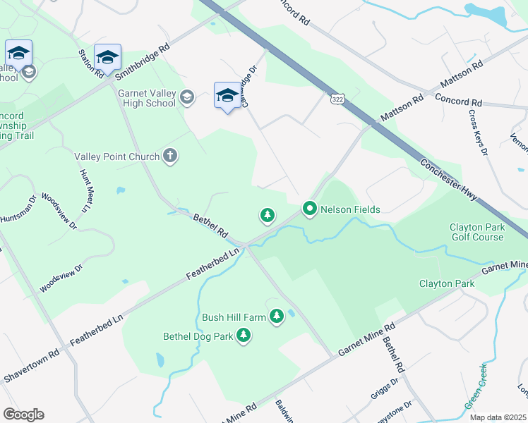 map of restaurants, bars, coffee shops, grocery stores, and more near 527 Featherbed Lane in Glen Mills