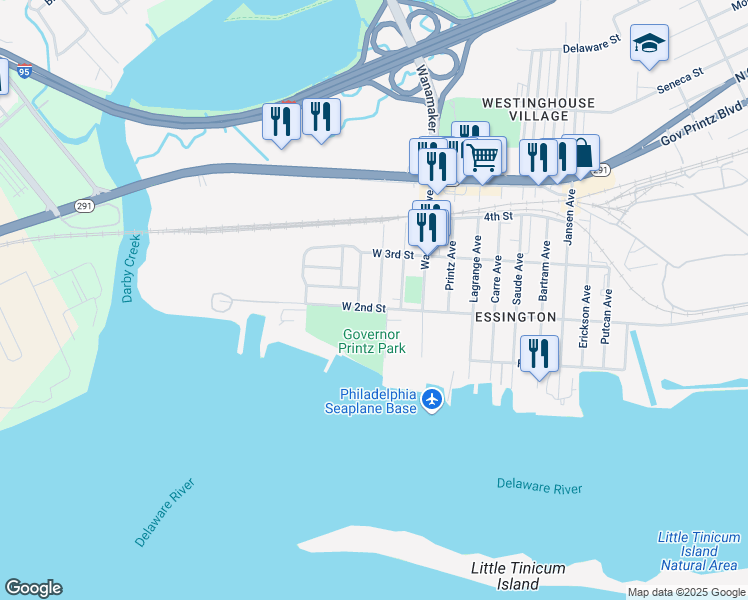 map of restaurants, bars, coffee shops, grocery stores, and more near in Tinicum Township