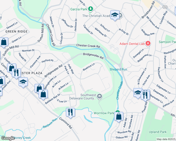 map of restaurants, bars, coffee shops, grocery stores, and more near 107 Romaine Way in Aston