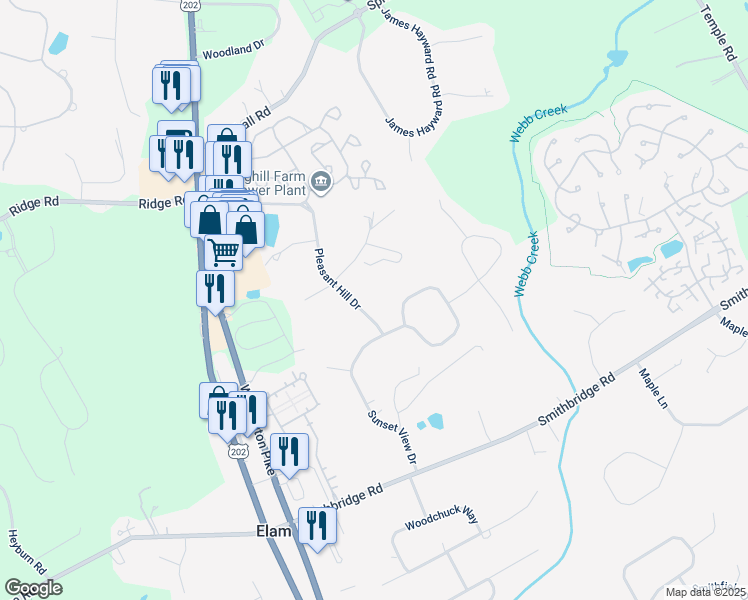 map of restaurants, bars, coffee shops, grocery stores, and more near 11 Pleasant Hill Drive in Delaware County