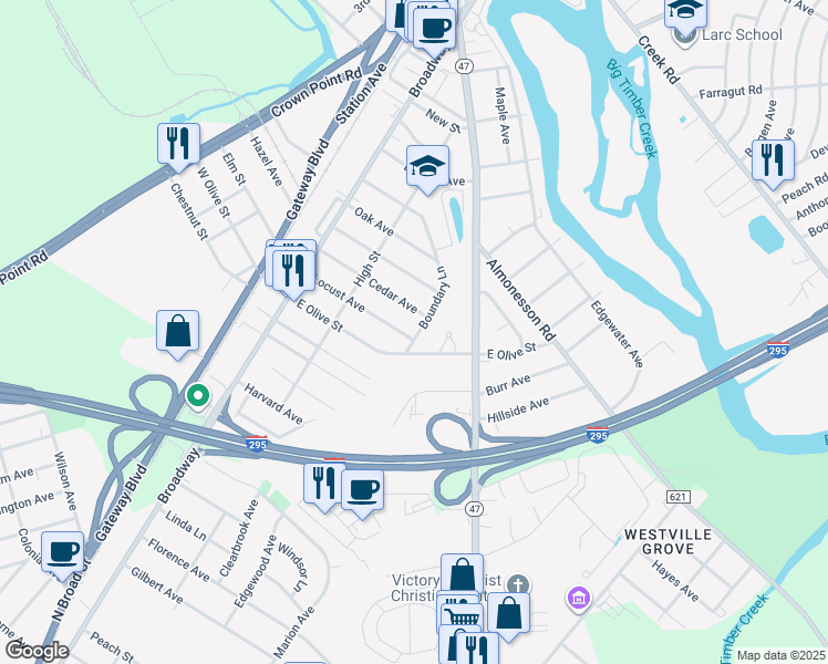 map of restaurants, bars, coffee shops, grocery stores, and more near 161 Locust Avenue in Westville