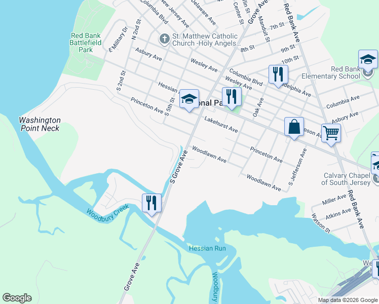 map of restaurants, bars, coffee shops, grocery stores, and more near 400 South Grove Avenue in National Park