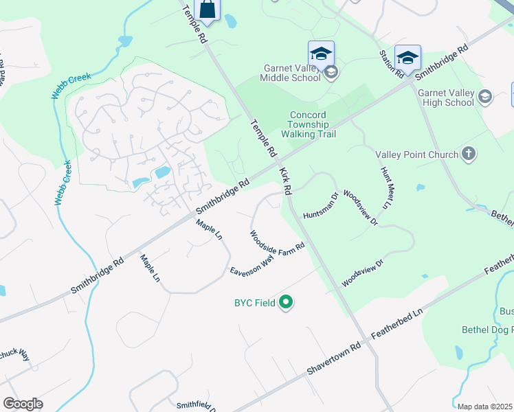 map of restaurants, bars, coffee shops, grocery stores, and more near 11 Woodside Farm Road in Garnet Valley