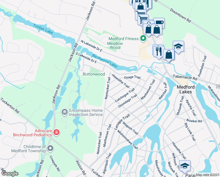 map of restaurants, bars, coffee shops, grocery stores, and more near 80 Oswego Trail in Medford