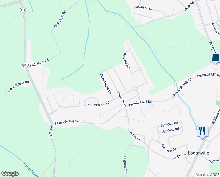 map of restaurants, bars, coffee shops, grocery stores, and more near 1059 Silver Maple Circle in Seven Valleys