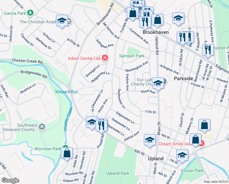 map of restaurants, bars, coffee shops, grocery stores, and more near 3533 Trimble Boulevard in Brookhaven