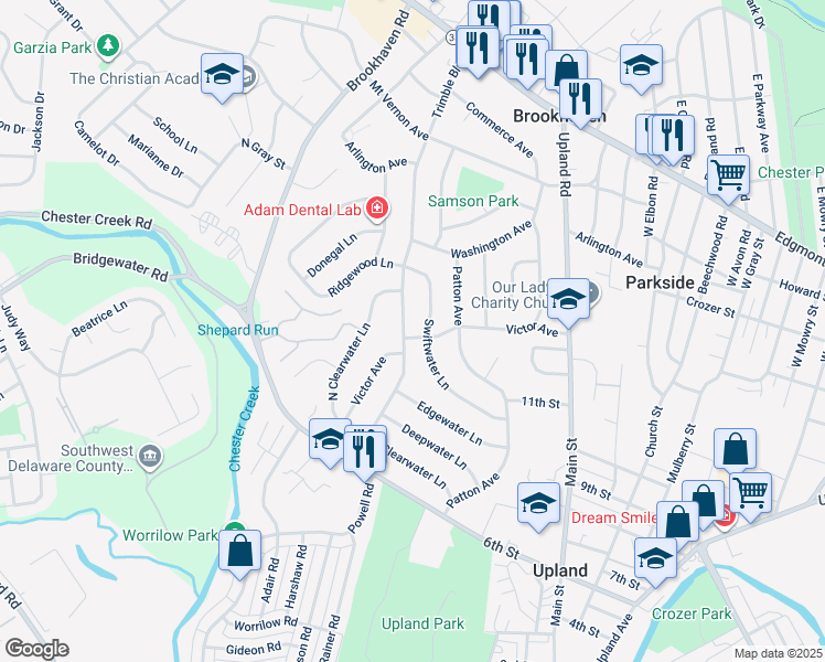 map of restaurants, bars, coffee shops, grocery stores, and more near 3533 Trimble Boulevard in Brookhaven