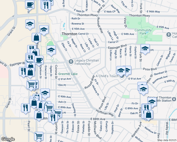 map of restaurants, bars, coffee shops, grocery stores, and more near 9126 Fir Drive in Thornton