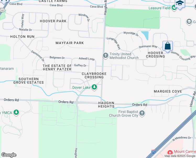 map of restaurants, bars, coffee shops, grocery stores, and more near 4978 Haughn Road in Grove City