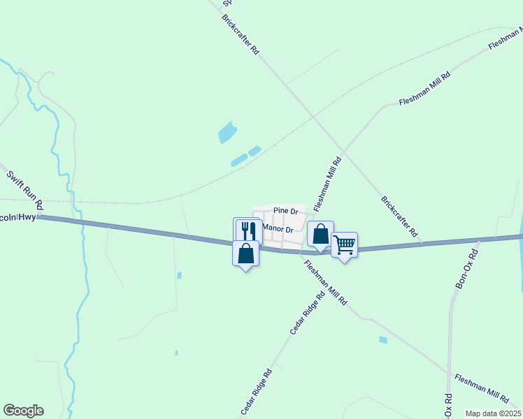 map of restaurants, bars, coffee shops, grocery stores, and more near 305 Pine Drive in New Oxford