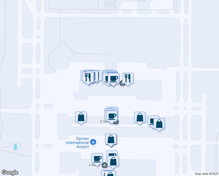 map of restaurants, bars, coffee shops, grocery stores, and more near 8500 Peña Boulevard in Denver