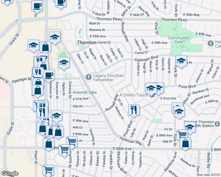 map of restaurants, bars, coffee shops, grocery stores, and more near 9126 Fir Drive in Thornton