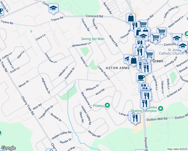 map of restaurants, bars, coffee shops, grocery stores, and more near 13 Latches Lane in Aston