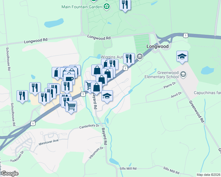 map of restaurants, bars, coffee shops, grocery stores, and more near 100 Old Forge Lane in Kennett Square
