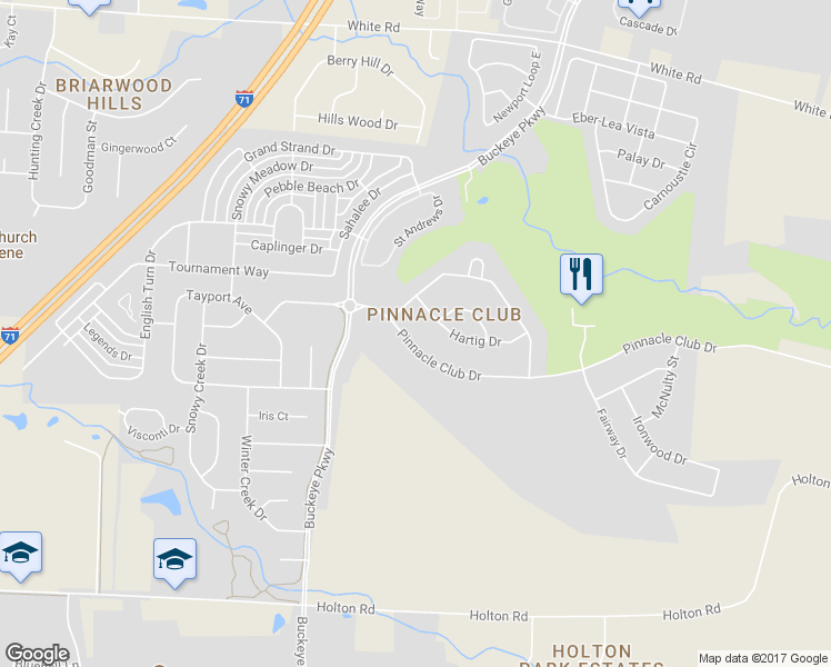 map of restaurants, bars, coffee shops, grocery stores, and more near 1730 Pinnacle Club Drive in Grove City