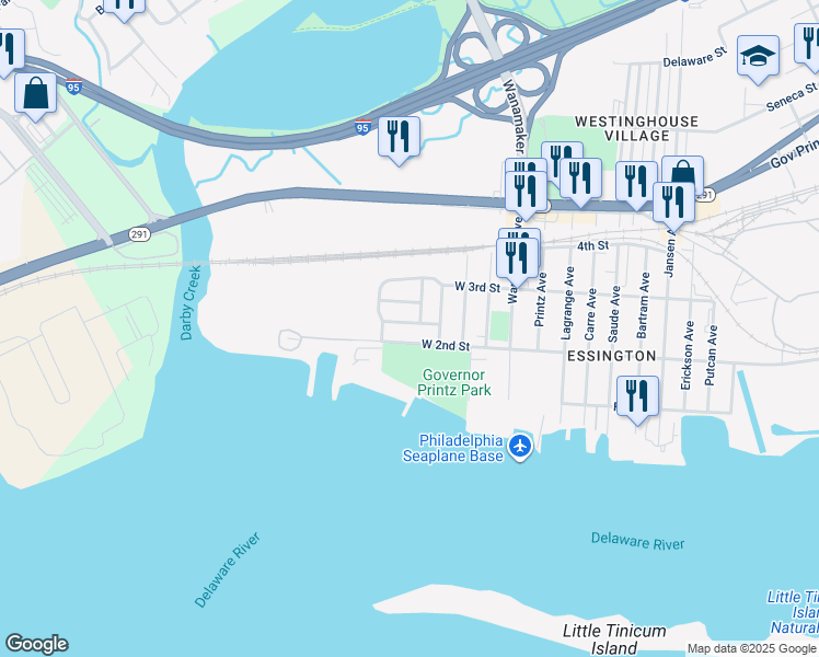 map of restaurants, bars, coffee shops, grocery stores, and more near 404 Essington Avenue in Delaware County