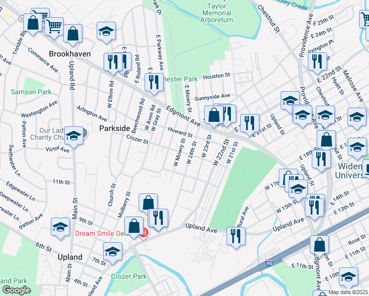map of restaurants, bars, coffee shops, grocery stores, and more near 131 West Mowry Street in Chester