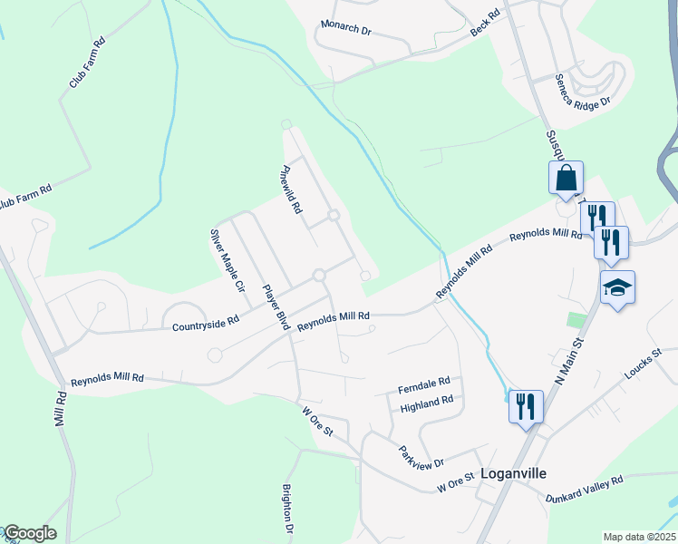 map of restaurants, bars, coffee shops, grocery stores, and more near 455 Countryside Road in Seven Valleys