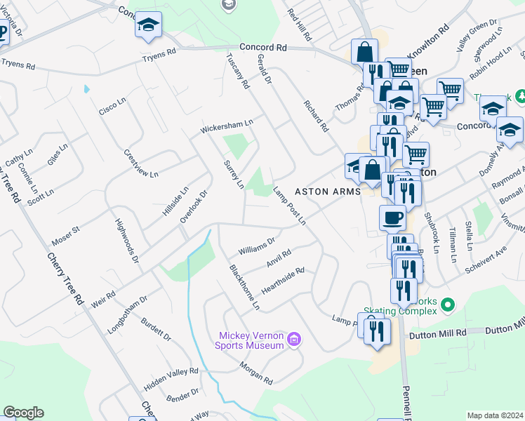 map of restaurants, bars, coffee shops, grocery stores, and more near 13 Latches Lane in Aston