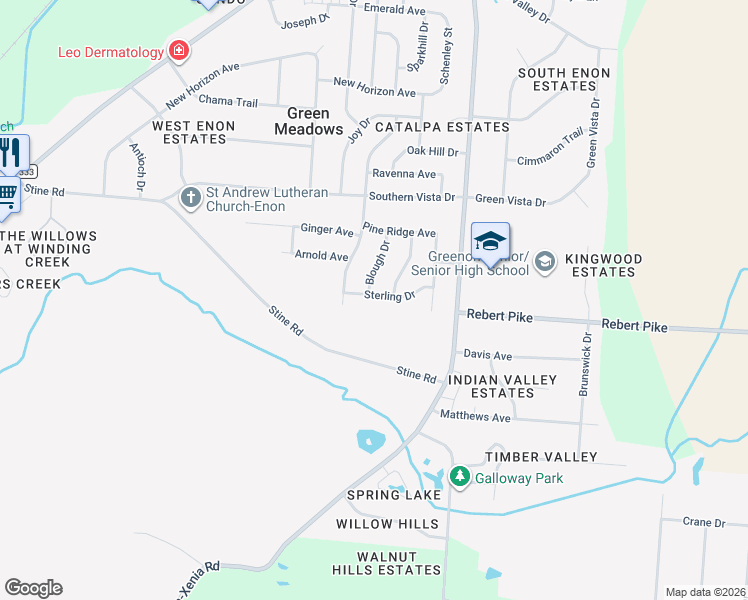map of restaurants, bars, coffee shops, grocery stores, and more near 6693 Sterling Dr in Enon