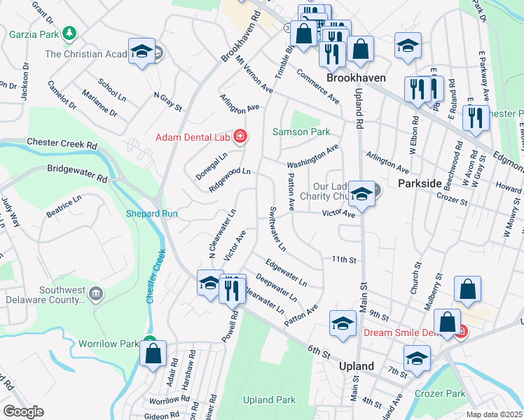 map of restaurants, bars, coffee shops, grocery stores, and more near 333 Trimble Boulevard in Brookhaven