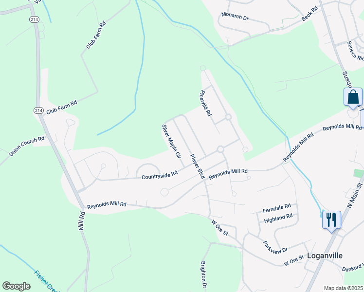 map of restaurants, bars, coffee shops, grocery stores, and more near 1059 Silver Maple Circle in Seven Valleys